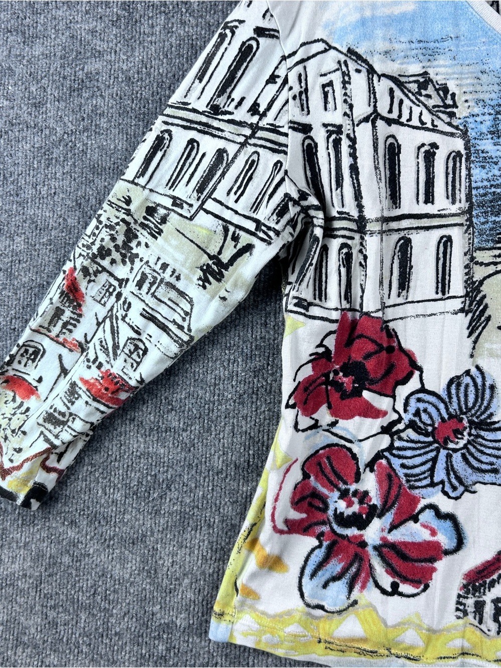 Chicos Scenic European City Landscape Floral 100% Cotton Top Size 2 US Large 12 - Picture 6 of 11